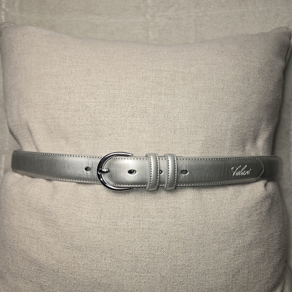 FALARI GENUINE LEATHER BELT DRESSY METALLIC SILVER WOMENS SIZE LG 38/40